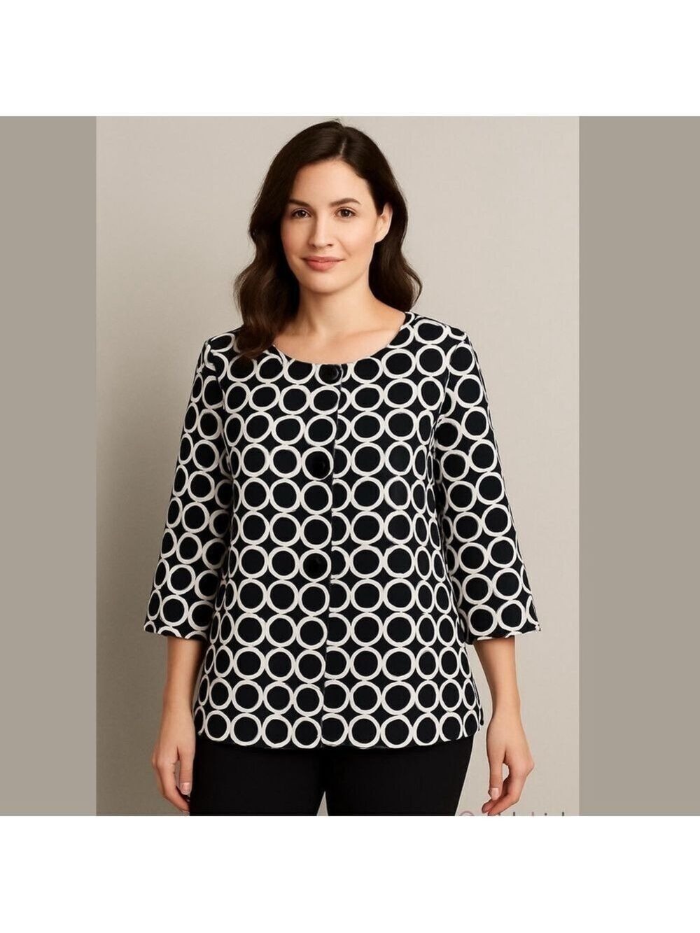 Ecology Women Sz 1X Cotton buttoned front lightweight jacket geo print Blazer